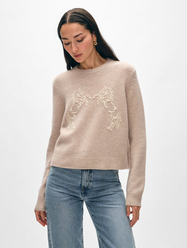 White + Warren Embroidered Horse - Sand Ivory