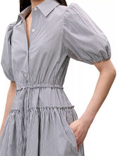 Load image into Gallery viewer, Rebecca Taylor Poplin Stripe Shirt Dress-Blue Stripe