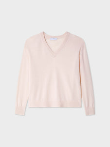 White + Warren Cashmere V Neck - Pink Sand, Soft Blue
