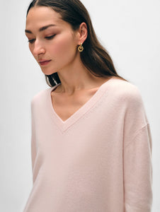 White + Warren Cashmere V Neck - Pink Sand, Soft Blue