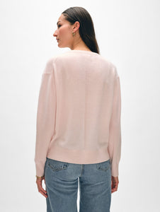 White + Warren Cashmere V Neck - Pink Sand, Soft Blue