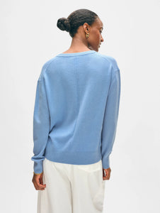 White + Warren Cashmere V Neck - Pink Sand, Soft Blue