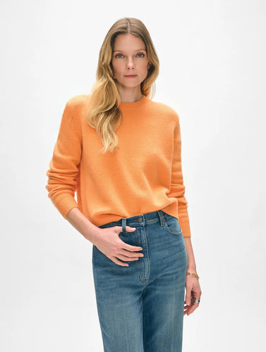 White + Warren Cashmere Rib Trim Crew - Bright Orange
