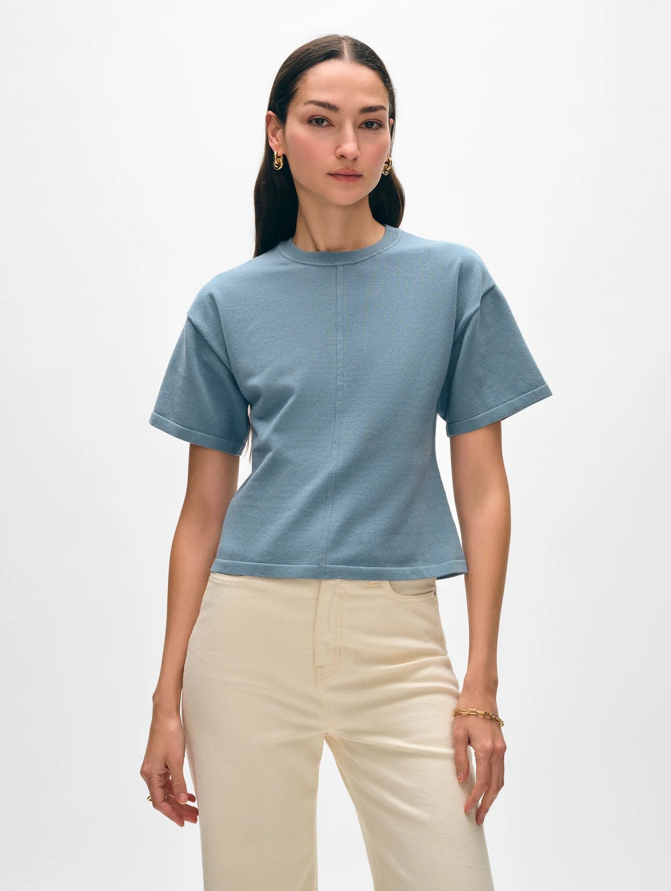 White + Warren Superfine Organic Cotton Waisted T-Shirt - Blue