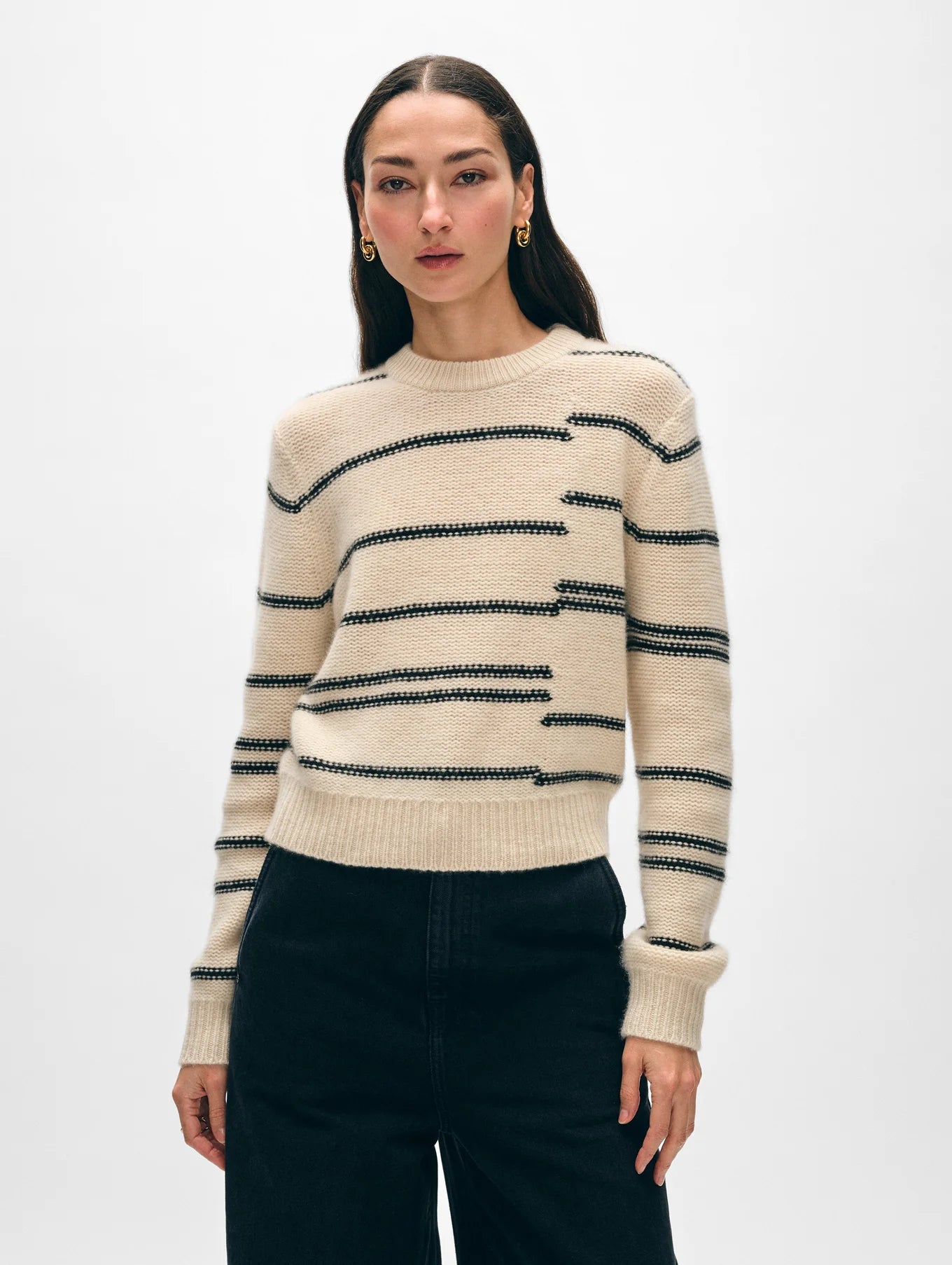 White + Warren Cashmere Broken Stripe Crew