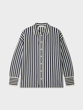 Load image into Gallery viewer, White + Warren Striped Organic Cotton Shirt - Navy.White