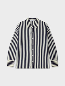 White + Warren Striped Organic Cotton Shirt - Navy.White