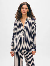 Load image into Gallery viewer, White + Warren Striped Organic Cotton Shirt - Navy.White