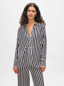 White + Warren Striped Organic Cotton Shirt - Navy.White