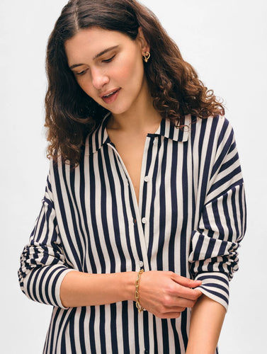 White + Warren Striped Organic Cotton Shirt - Navy.White