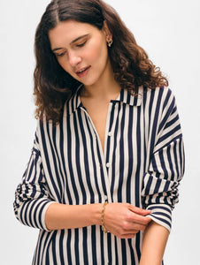 White + Warren Striped Organic Cotton Shirt - Navy.White