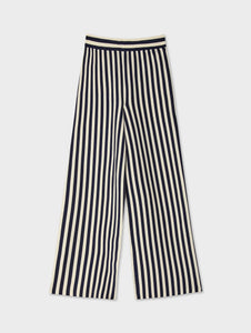 White + Warren Organic Cotton Striped Wide leg Pant - Navy/White