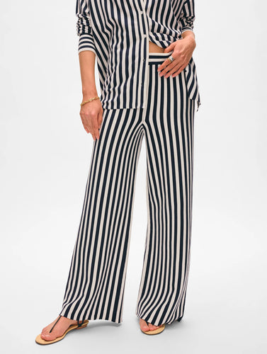 White + Warren Organic Cotton Striped Wide leg Pant - Navy/White