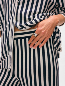 White + Warren Organic Cotton Striped Wide leg Pant - Navy/White