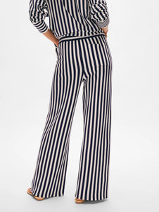 White + Warren Organic Cotton Striped Wide leg Pant - Navy/White