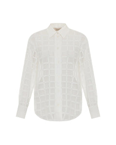 THEO The Label Atropos Windowpane Lace Banker Shirt - Ivory