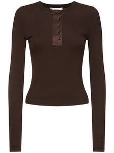 Frame The Satin Trim Henley - Espresso