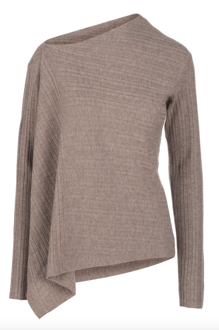 Naadam Asymmetrical Variegated Rib Sweater in Plum and Black