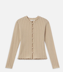 Frame Ruffle Neck Cashmere Cardigan - Taupe