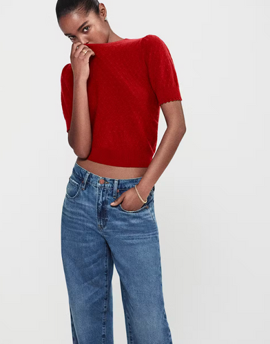 Frame Pointelle Puff Sleeve Sweater - Paprika