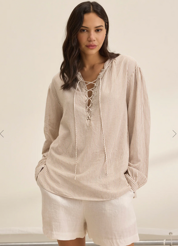 Velvet Deara Stripe Blouse - Oatmeal
