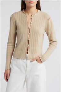 Frame Ruffle Neck Cashmere Cardigan - Taupe