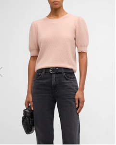 Frame Pointelle Puff Sleeve Sweater - Peony