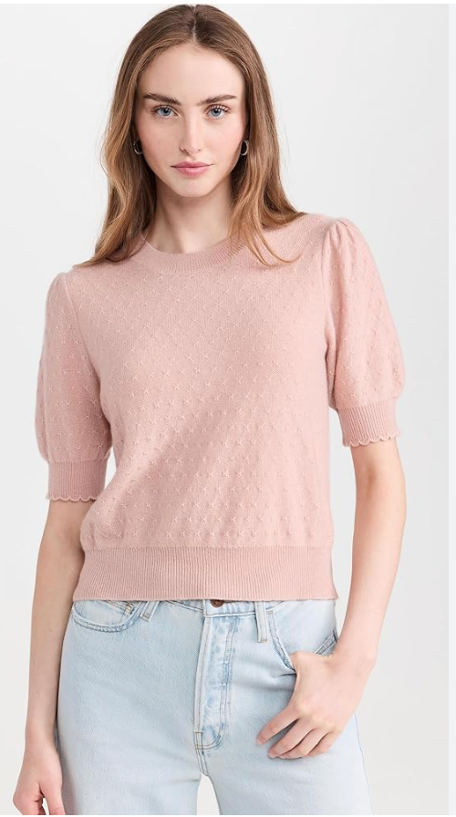 Frame Pointelle Puff Sleeve Sweater - Peony