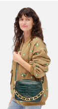 Load image into Gallery viewer, Clare V Shortie Strap Grosgrain Curb Chain Evergreen
