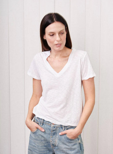 Stateside Supima Slub Jersey V Neck - White, Sea Glass