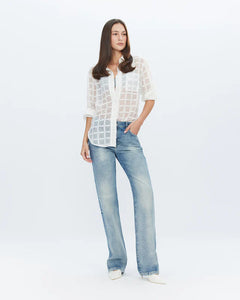 THEO The Label Atropos Windowpane Lace Banker Shirt - Ivory