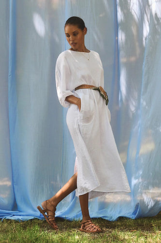 Velvet Carmen 07 Linen Dress - Chalk, Graphite