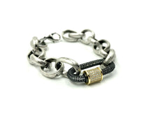 Load image into Gallery viewer, Eye Candy Matte rolo chain in burnished silver with gunmetal cz carabiner