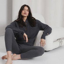 Load image into Gallery viewer, Lunya Cozy Cotton Silk Pocket Henley: Drifting Charcoal, XS/S