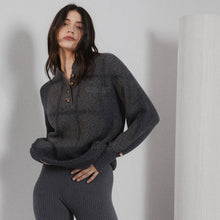 Load image into Gallery viewer, Lunya Cozy Cotton Silk Pocket Henley: Drifting Charcoal, XS/S