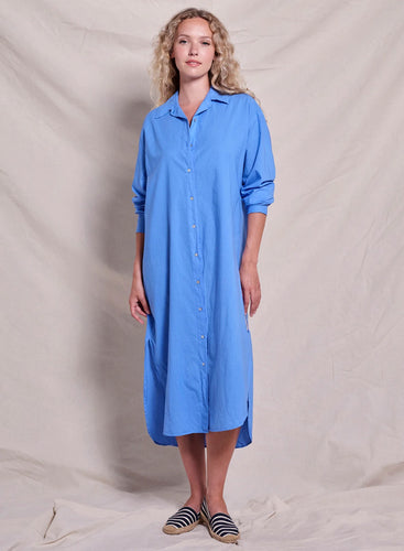 Sundry Midi Easy Shirt Dress - Lagoon Blue
