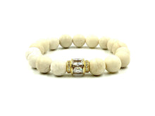 Load image into Gallery viewer, Eye Candy Botswana agate matte gold disk and pave ball beaded bracelet