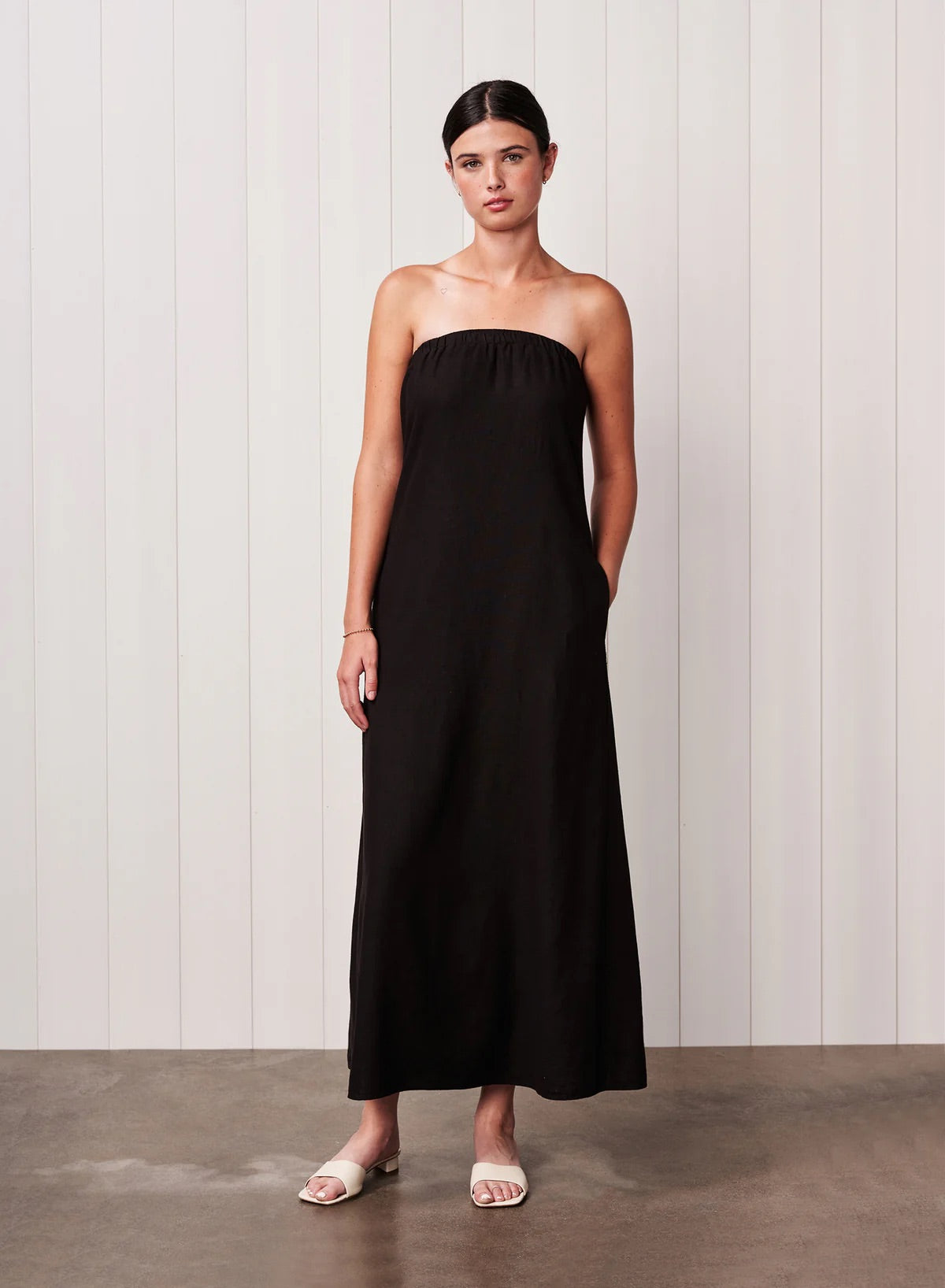 Stateside Linen Column Maxi Dress - Black