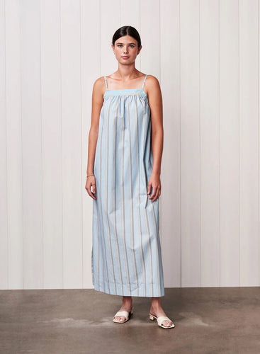 Stateside Column Stripe Poplin Maxi Dress - Blue Multi Stripe