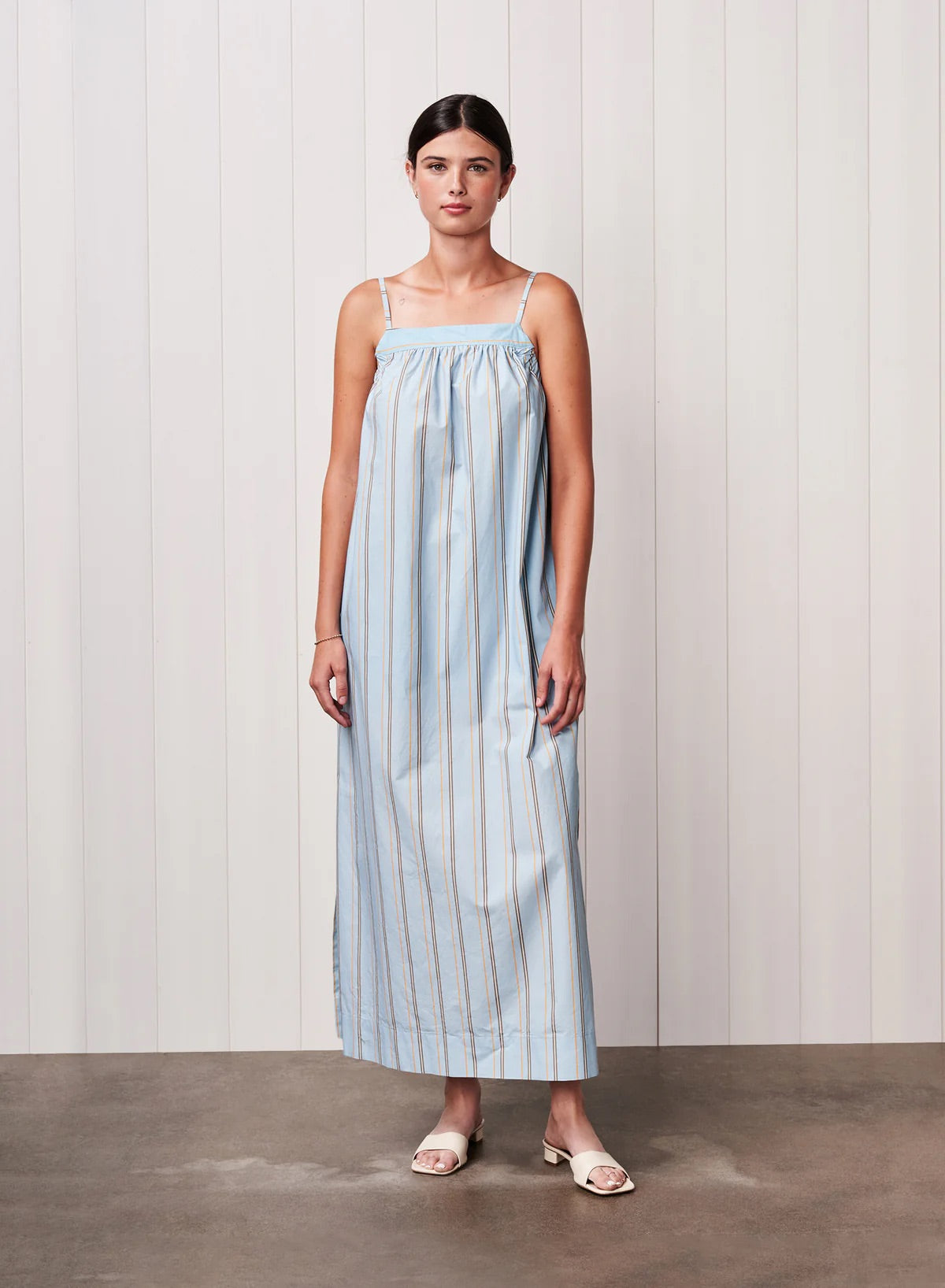 Stateside Column Stripe Poplin Maxi Dress - Blue Multi Stripe