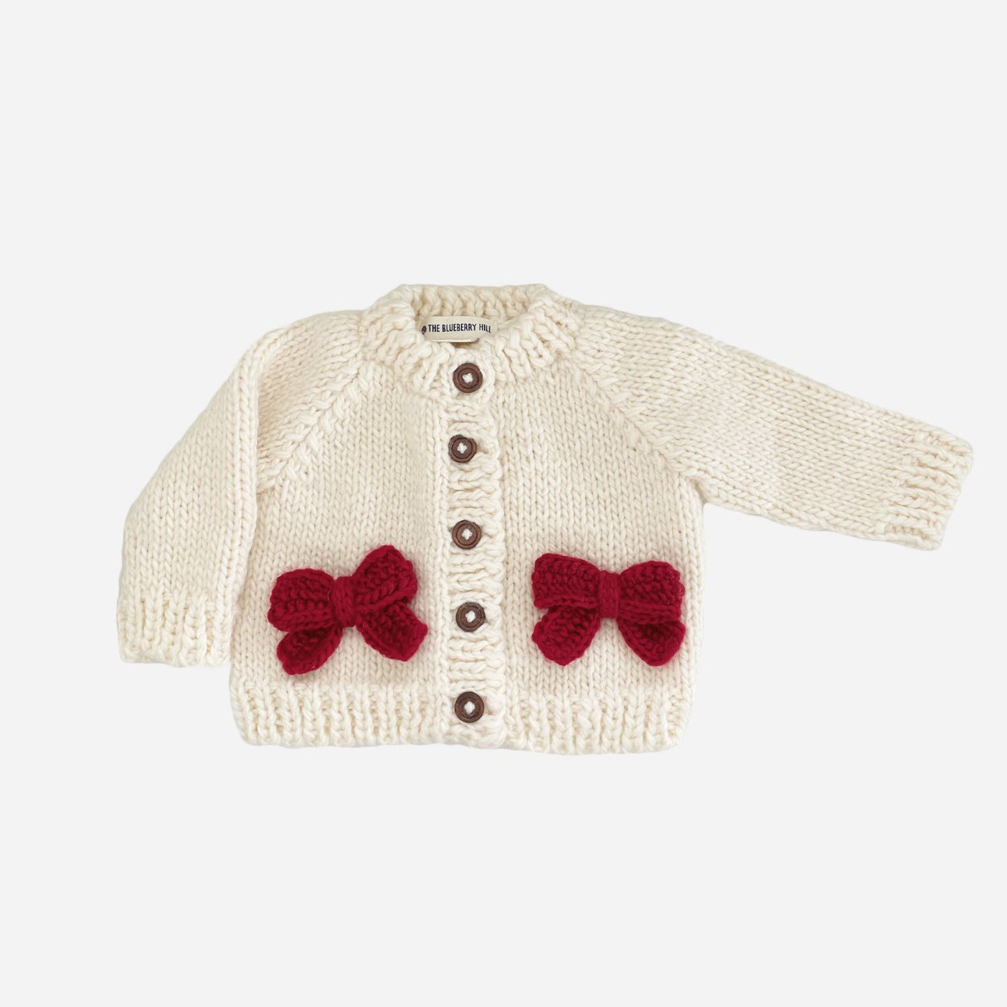 Blueberry Hill Red Bow Cardigan Kids Baby Sweater Christmas Holiday Love: XS; 6-12M