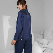 Load image into Gallery viewer, Lunya Washable Silk Long Sleeve Pant Set: Deep Blue, M
