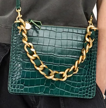 Load image into Gallery viewer, Clare V Shortie Strap Grosgrain Curb Chain Evergreen