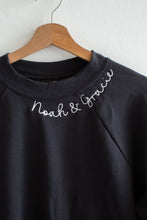 Load image into Gallery viewer, Embroidered Neckline Crewneck Sweatshirt Cropped Womens: Black, Medium