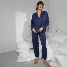 Load image into Gallery viewer, Lunya Washable Silk Long Sleeve Pant Set: Deep Blue, S