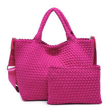Load image into Gallery viewer, Sol Selene Sky's The Limit - Medium Woven Neoprene Tote: Sand Black