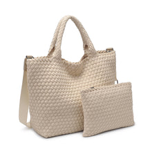 Load image into Gallery viewer, Sol Selene Sky's The Limit - Medium Woven Neoprene Tote: Sand Black