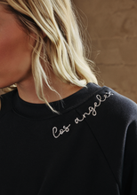 Load image into Gallery viewer, Embroidered Neckline Crewneck Sweatshirt Cropped Womens: Black, Medium
