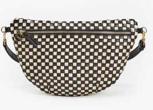 Clare V Grande Fanny - Black & Cream Woven Checker