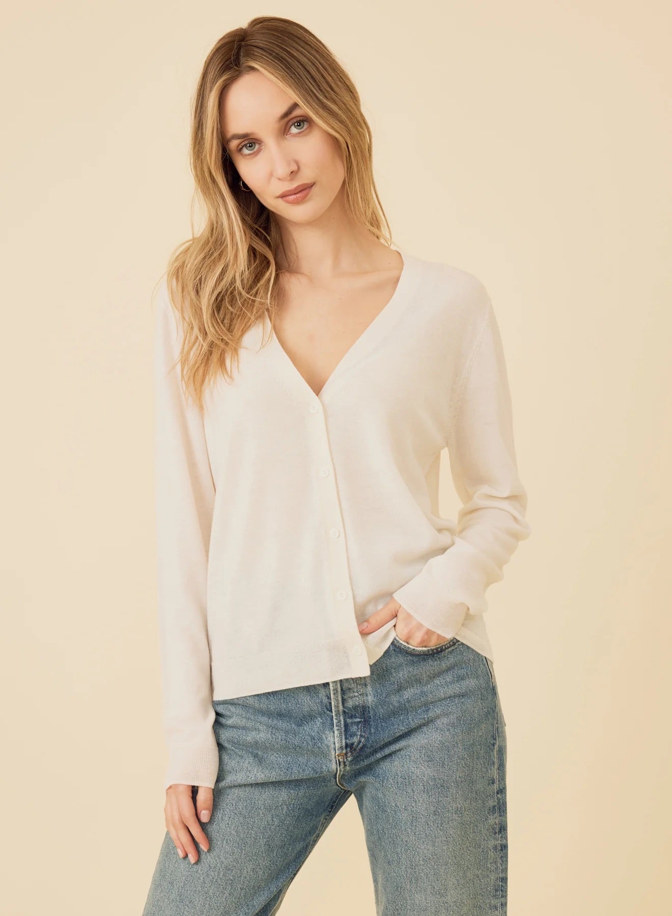 One Grey Day Laguna Merino Cardigan - Ivory